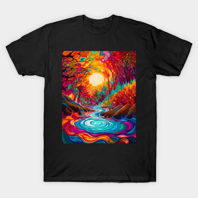 Cascading Reflections: Mirroring Nature's Grace in Waterfall Art T-Shirt by Rolling Reality